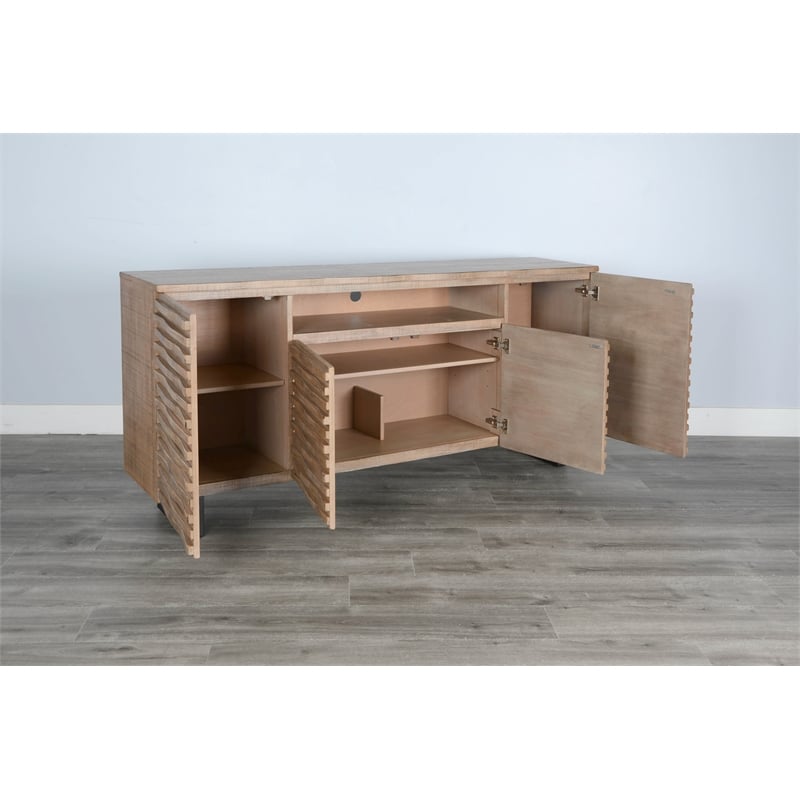 Pemberly Row Modern Mahogany Media Console Server in Light Brown