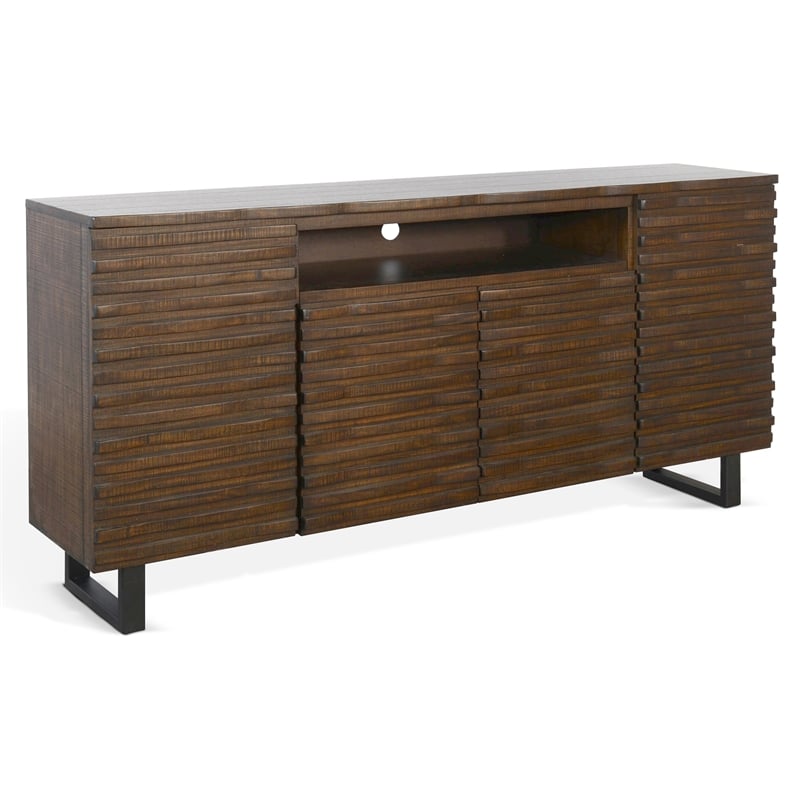 Pemberly Row Mahogany Wood Media Console Server in Tobacco Leaf