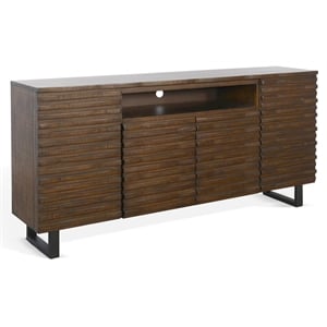 Pemberly Row Mahogany Wood Media Console Server in Tobacco Leaf