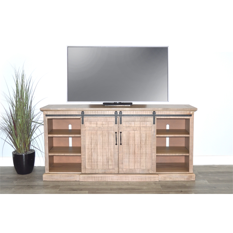 Pemberly Row Mahogany TV Console with Fireplace Option in Light Brown