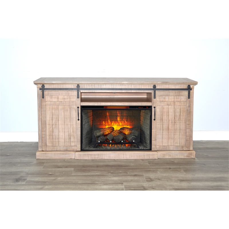 Pemberly Row Mahogany TV Console with Fireplace Option in Light Brown