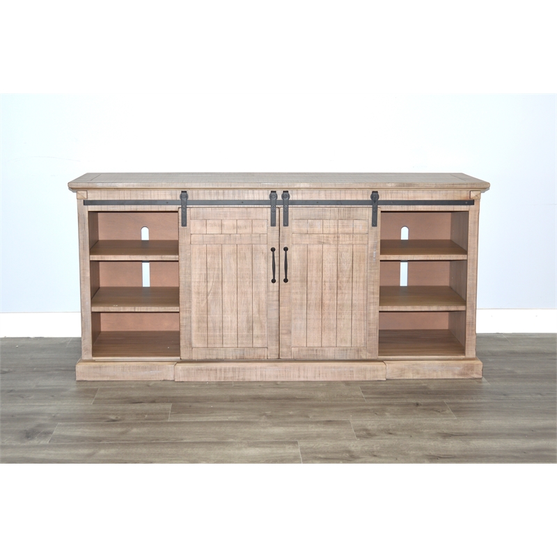 Pemberly Row Mahogany TV Console with Fireplace Option in Light Brown
