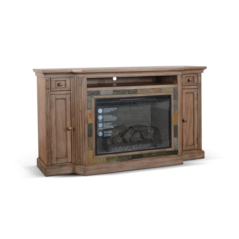 Pemberly Row Traditional Mahogany Wood TV Console in Buckskin/Brown