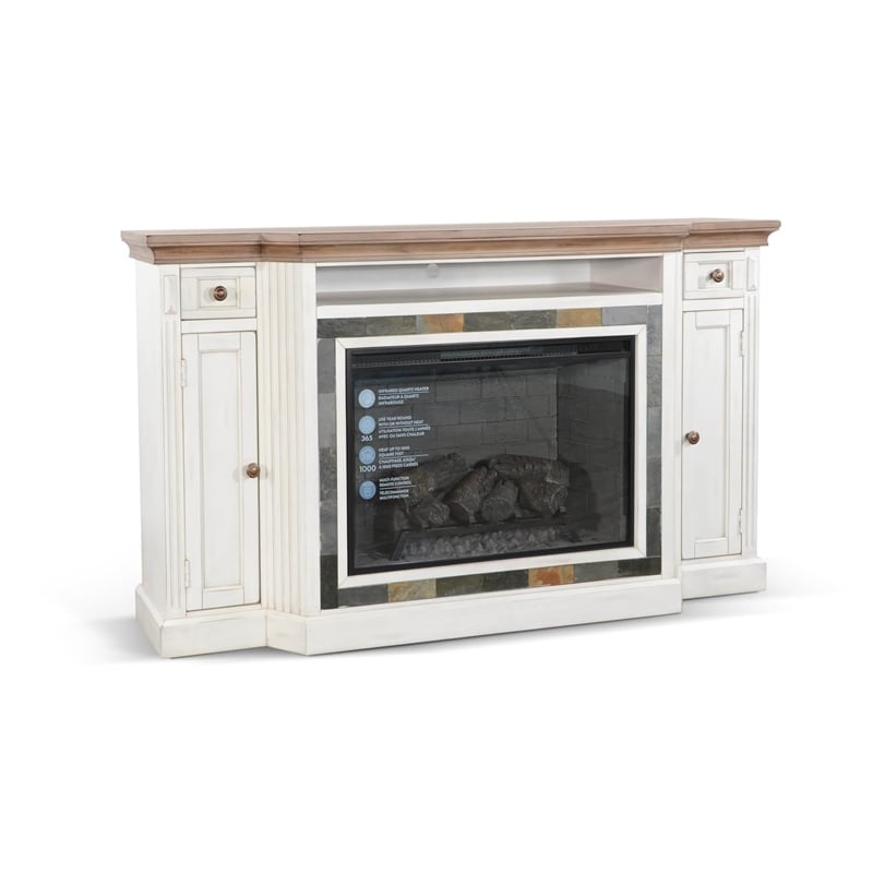 Pemberly Row Traditional Mahogany TV Console in Marble White/Buckskin