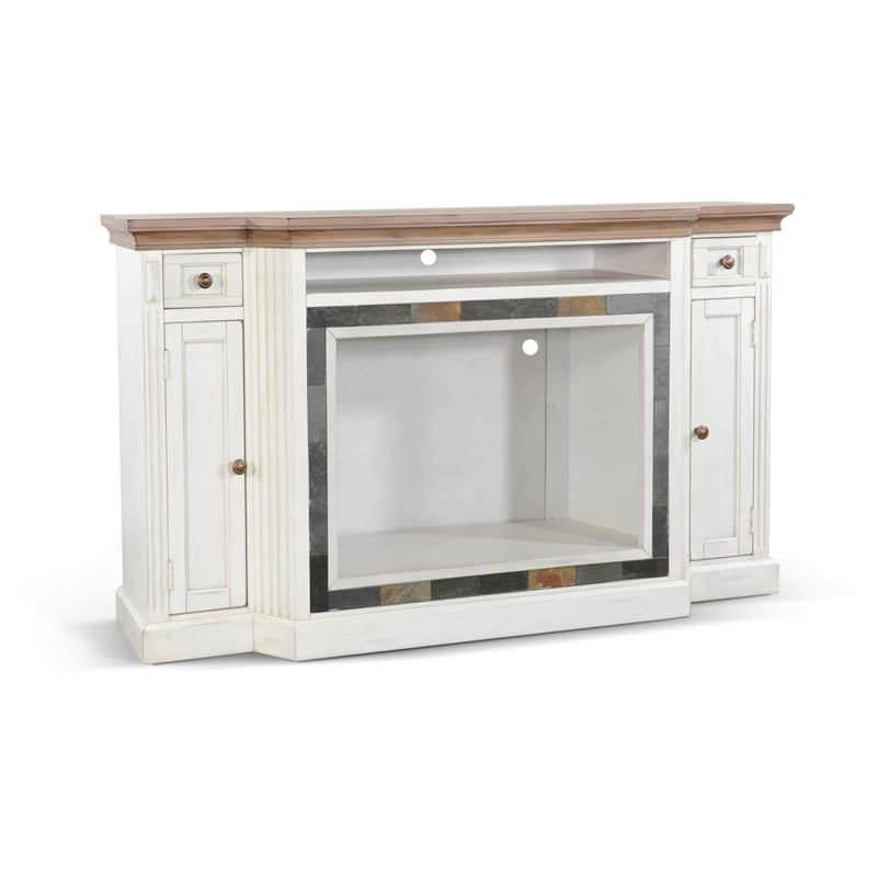 Pemberly Row Traditional Mahogany TV Console in Marble White/Buckskin