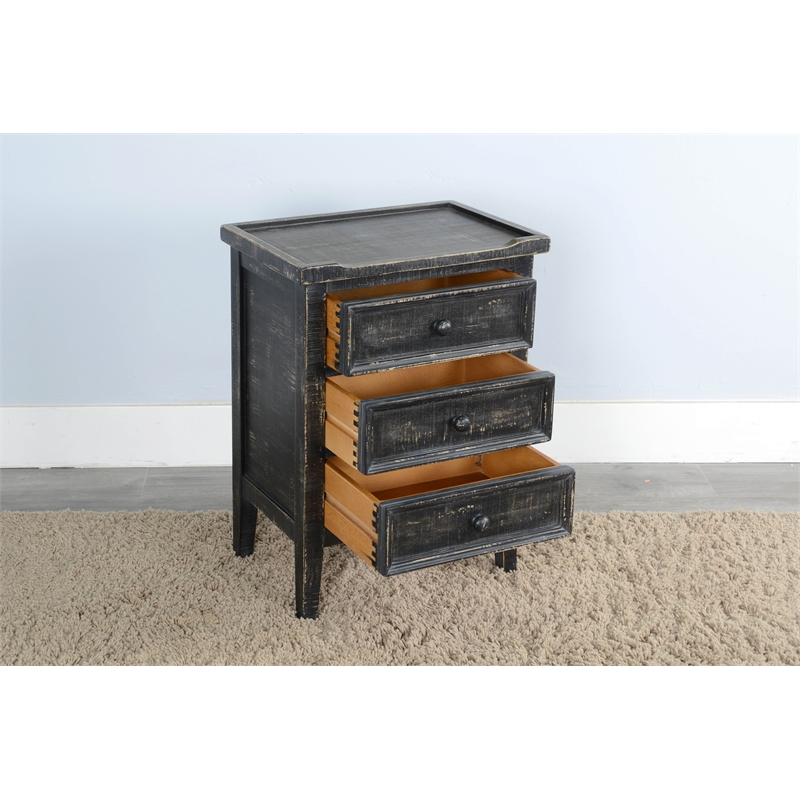 Pemberly Row Solid Wood Traditional Black Sand Wood End Table