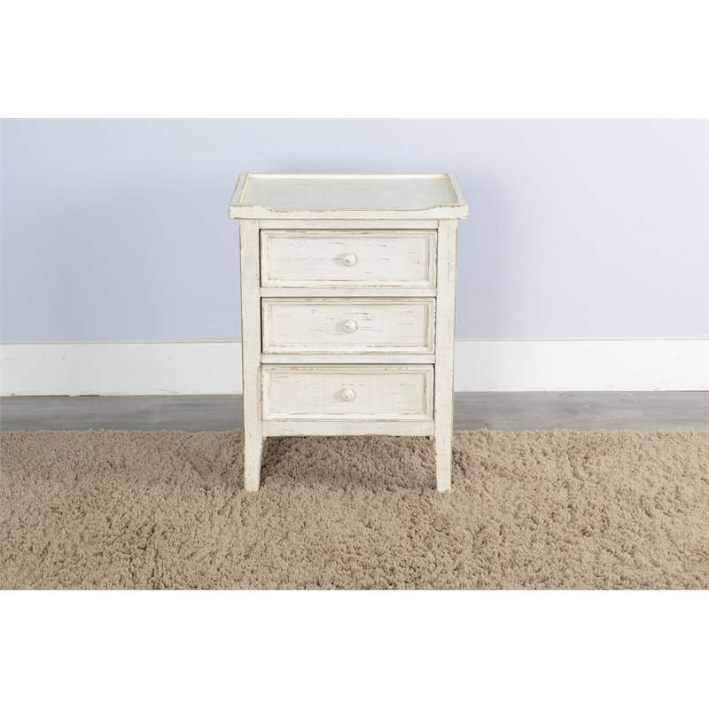 Pemberly Row Solid Wood Traditional White Sand Wood End Table