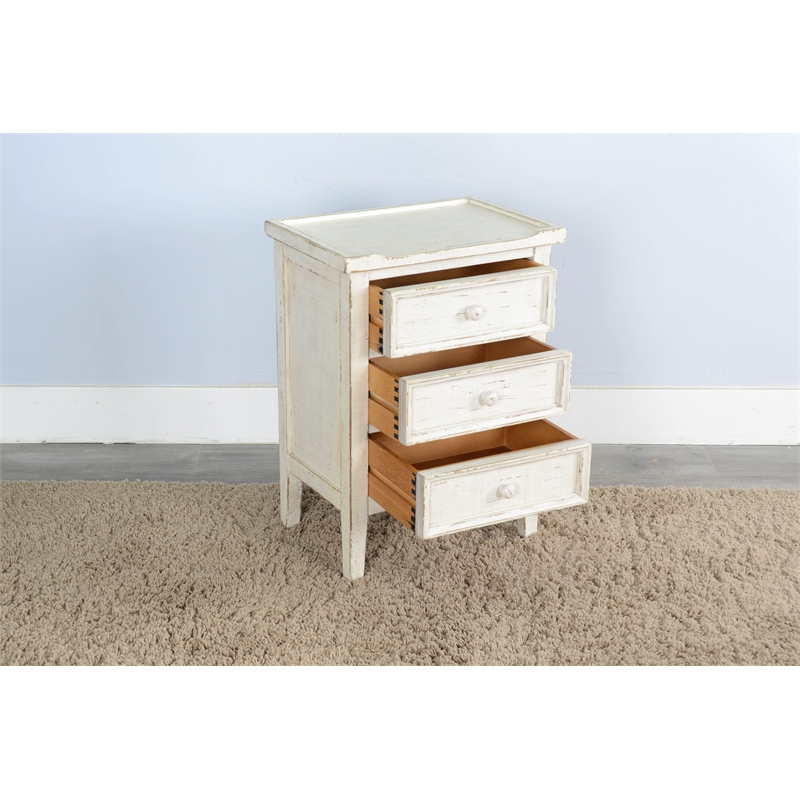 Pemberly Row Solid Wood Traditional White Sand Wood End Table