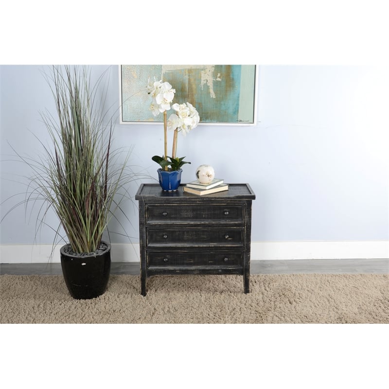 Pemberly Row Solid Wood Traditional Black Sand Wood End Table