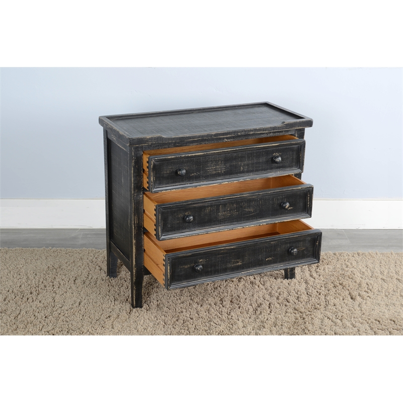 Pemberly Row Solid Wood Traditional Black Sand Wood End Table