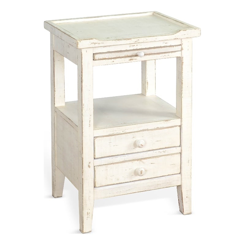 Pemberly Row Solid Wood Traditional White Sand Wood Side Table