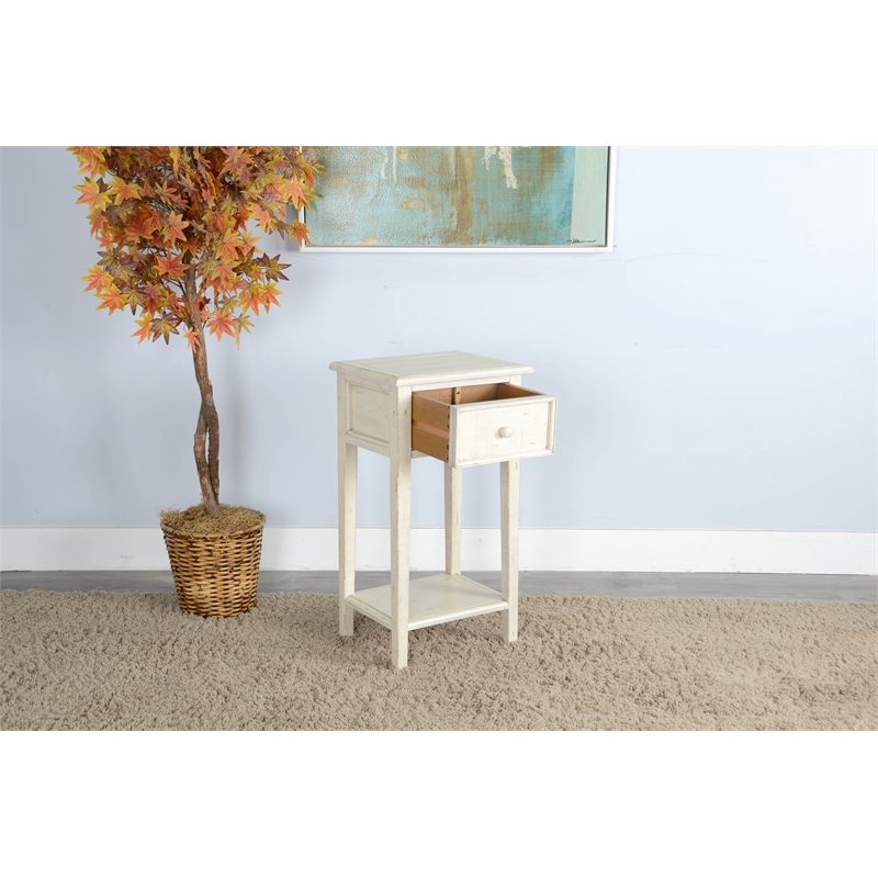Pemberly Row Traditional White Sand Wood Side Table with Drawer