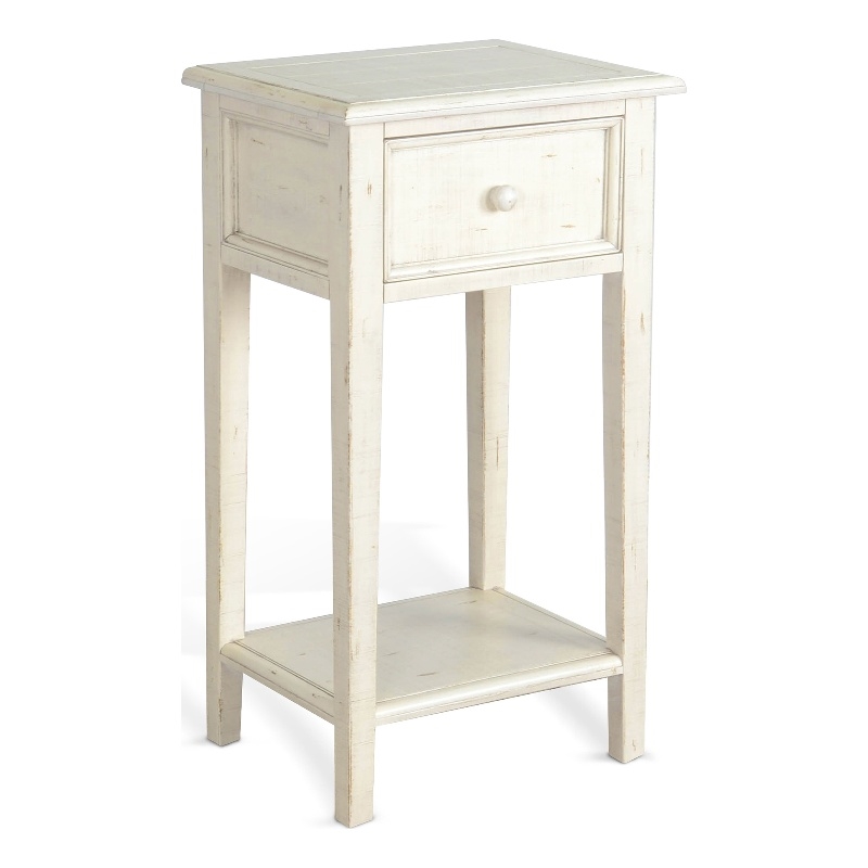 Pemberly Row Traditional White Sand Wood Side Table with Drawer