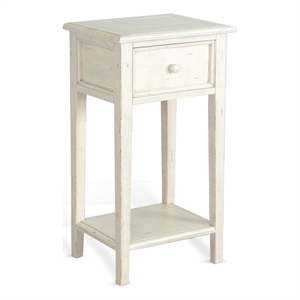 Pemberly Row Traditional White Sand Wood Side Table with Drawer