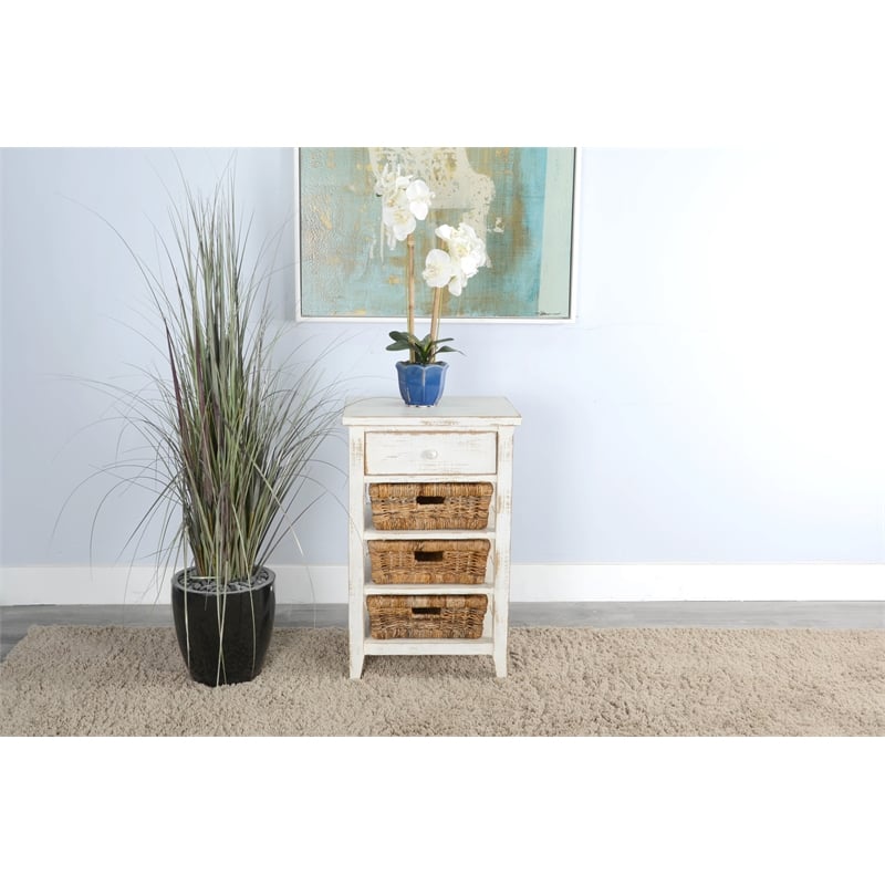 Pemberly Row Solid Wood Traditional White Sand Storage Table