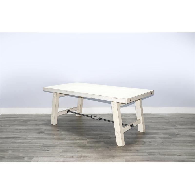Pemberly Row Solid Wood Traditional White Sand Finish Dining Table