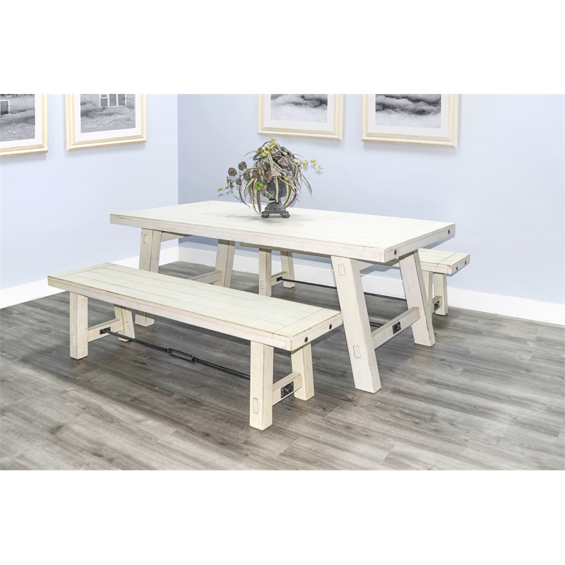 Pemberly Row Solid Wood Traditional White Sand Finish Dining Table