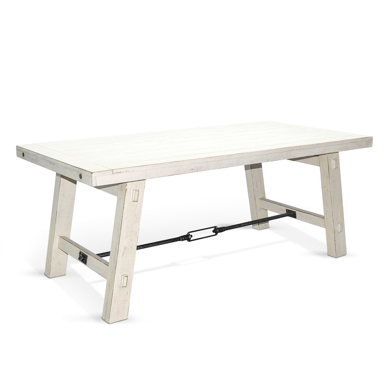 Pemberly Row Solid Wood Traditional White Sand Finish Dining Table