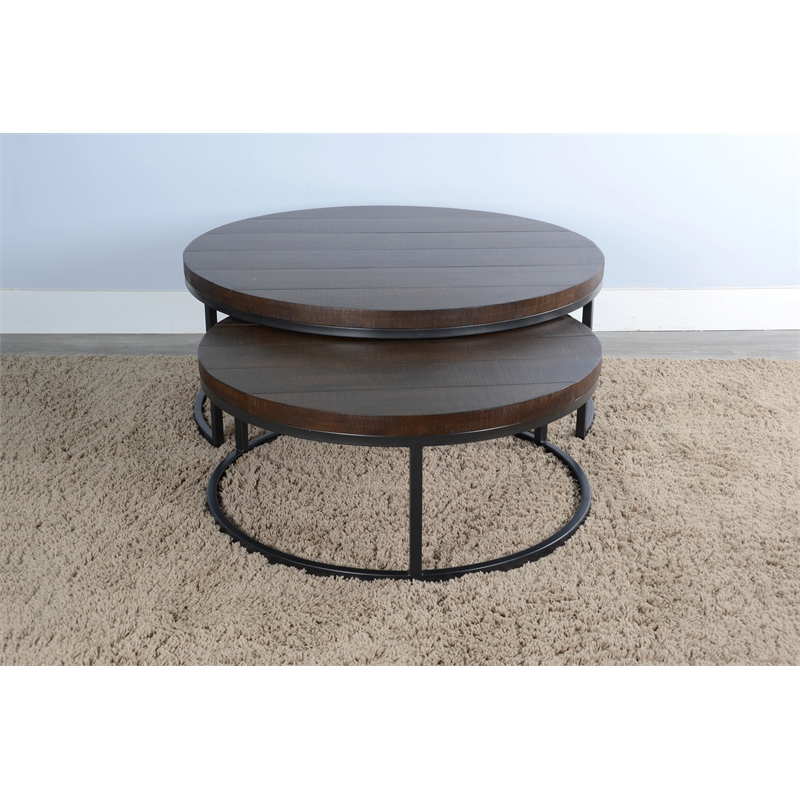 Pemberly Row Solid Wood Traditional Round Nesting Coffee Table Set