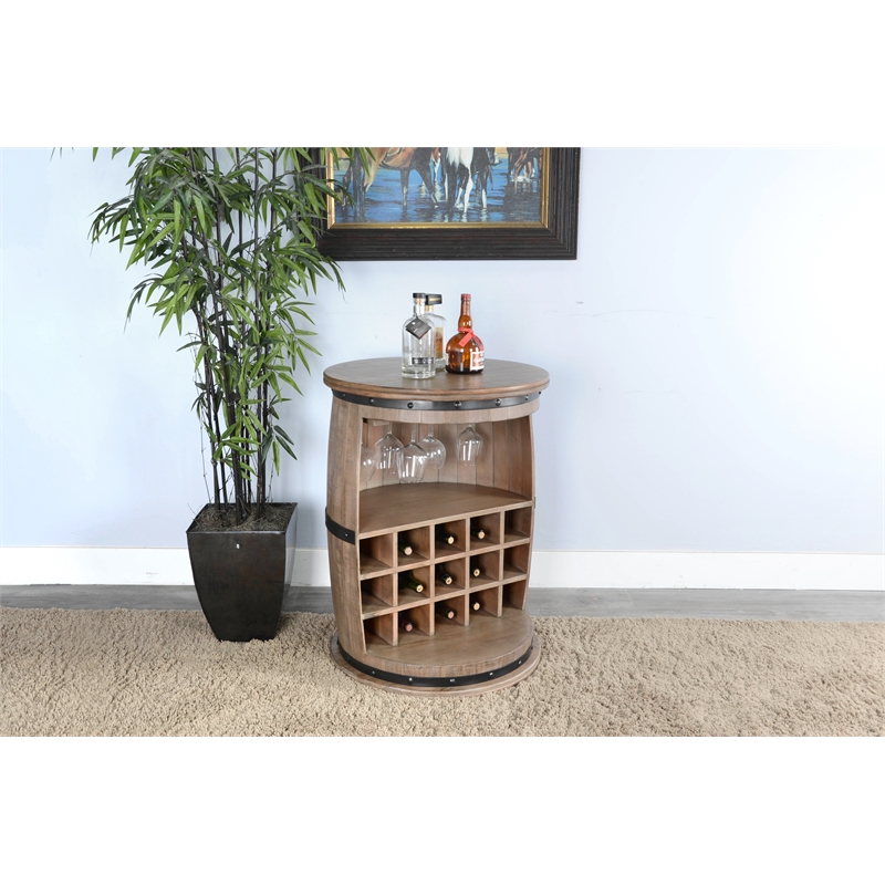 Pemberly Row Traditional Half Barrel Wine Bar with Metal Accents