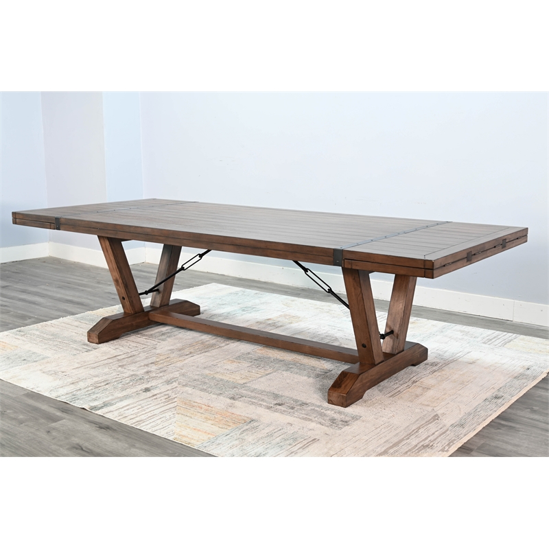 Pemberly Row Solid Wood Farmhouse Extension Table with Folding Leaves