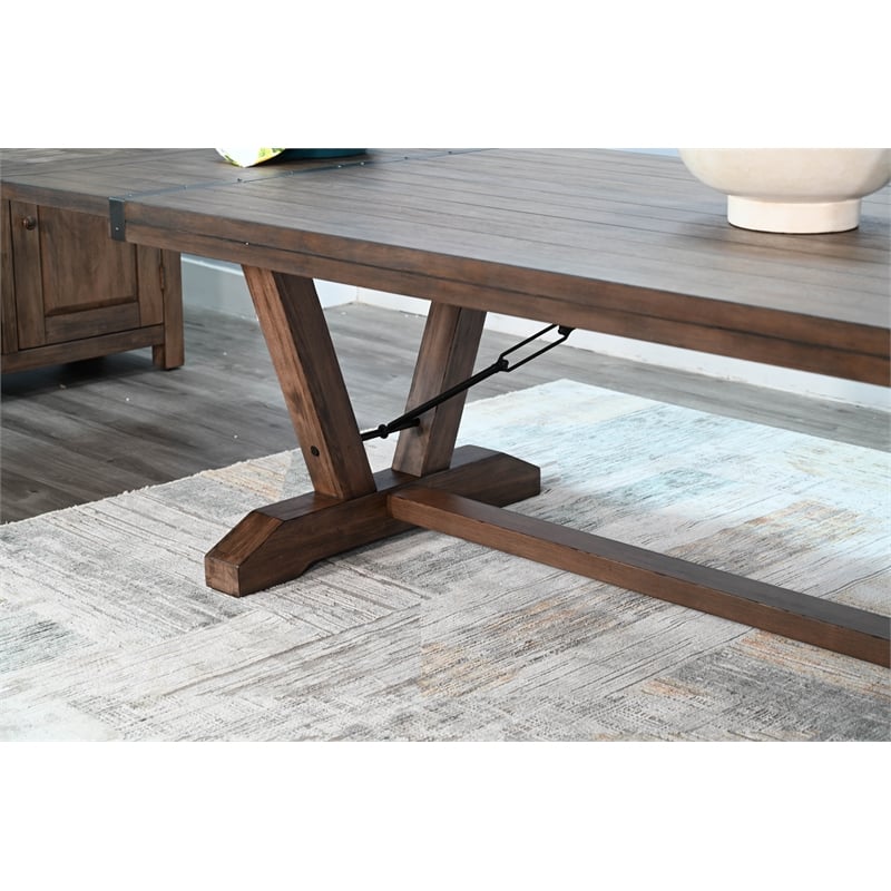 Pemberly Row Solid Wood Farmhouse Extension Table with Folding Leaves