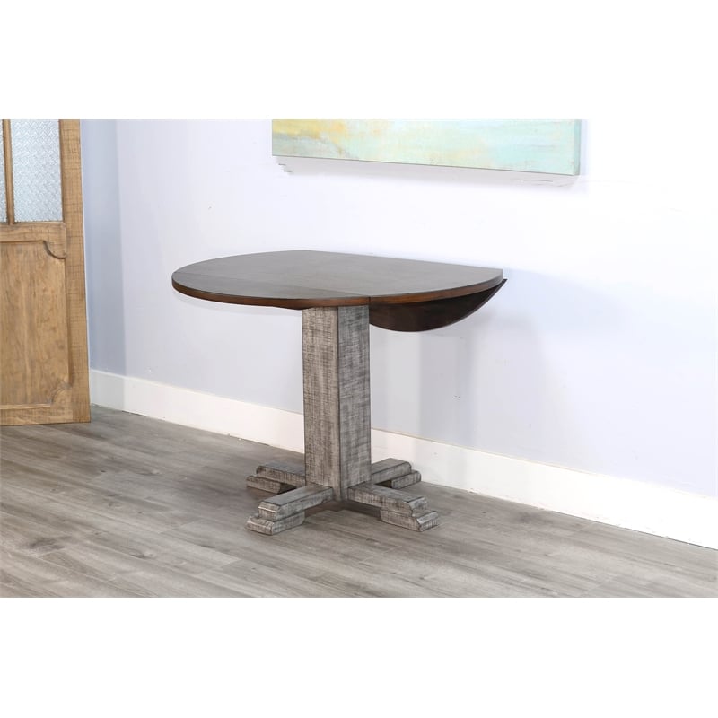 Pemberly Row Solid Wood Traditional Round Drop Leaf Dining Table