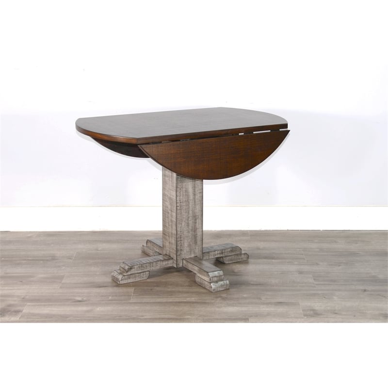 Pemberly Row Solid Wood Traditional Round Drop Leaf Dining Table
