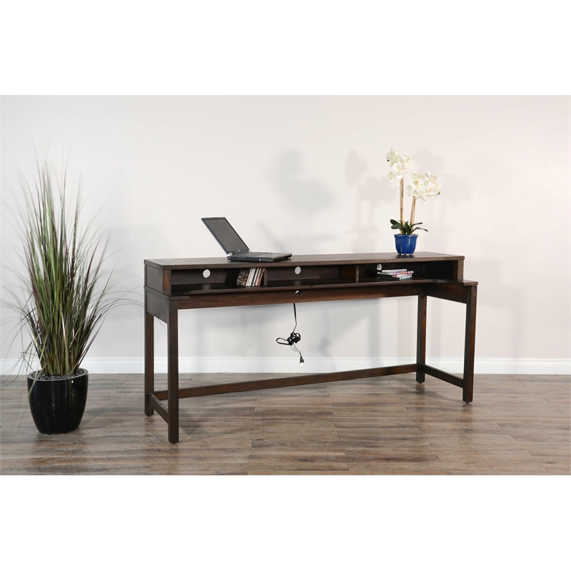 Pemberly Row Traditional Tobacco Leaf Console Table with USB Power Pack