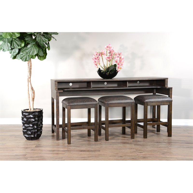 Pemberly Row Traditional Tobacco Leaf Console Table with USB Power Pack