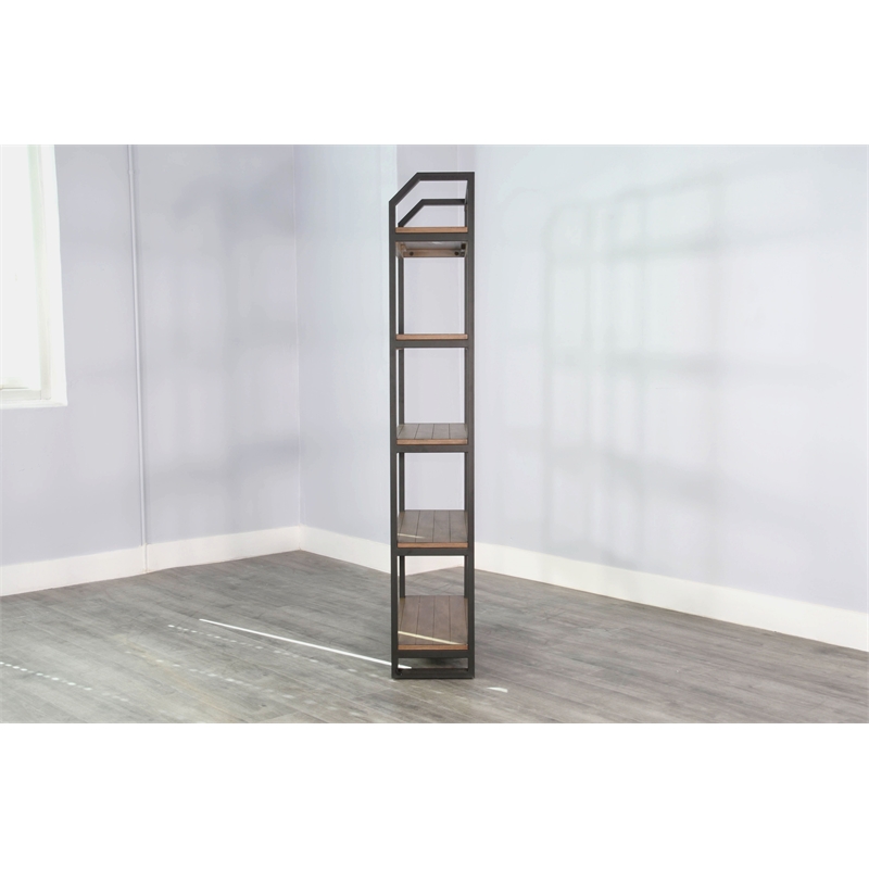 Pemberly Row Mid-Century Metal Frame Bookcase in Natural Finish