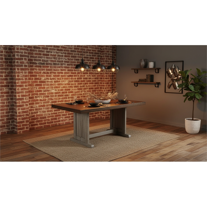 Pemberly Row Contemporary Wood Rectangular Dining Table in Gray Finish