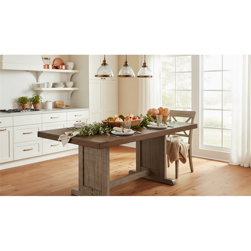 Pemberly Row Contemporary Wood Rectangular Dining Table in Gray Finish