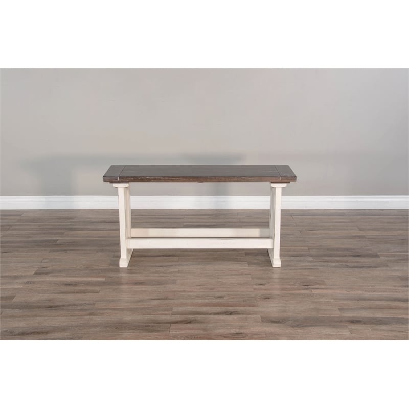 Pemberly Row Farmhouse Solid Wood Dining Bench in Brown/White
