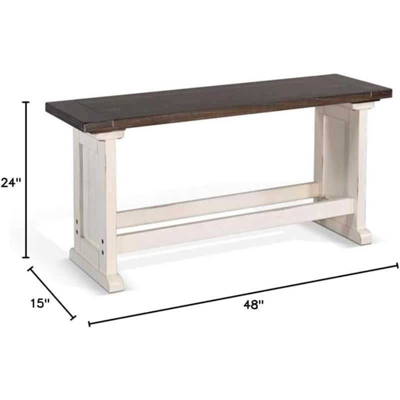 Pemberly Row Farmhouse Solid Wood Dining Bench in Brown/White