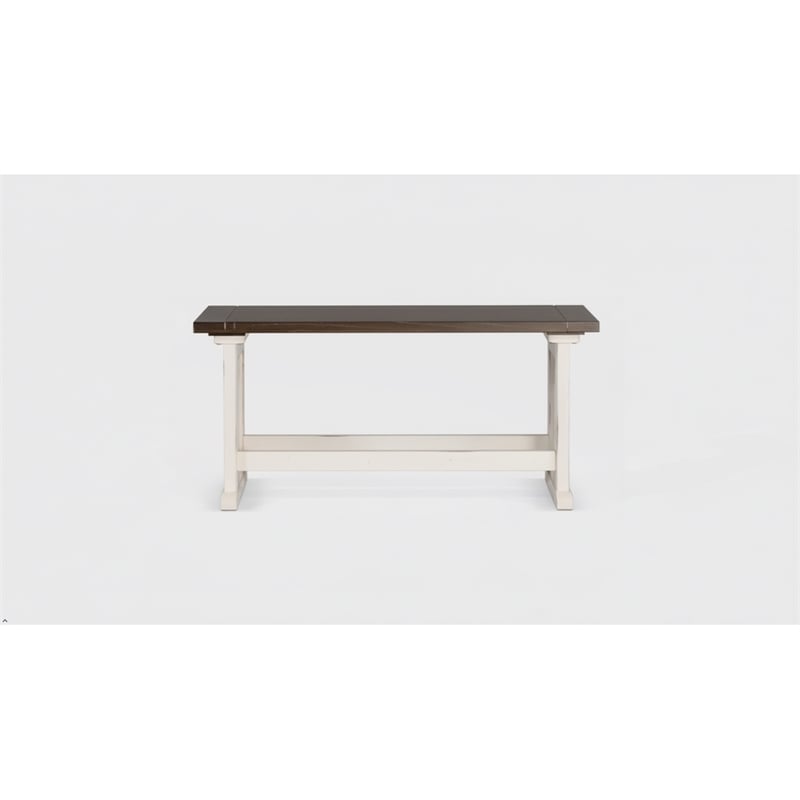 Pemberly Row Farmhouse Solid Wood Dining Bench in Brown/White