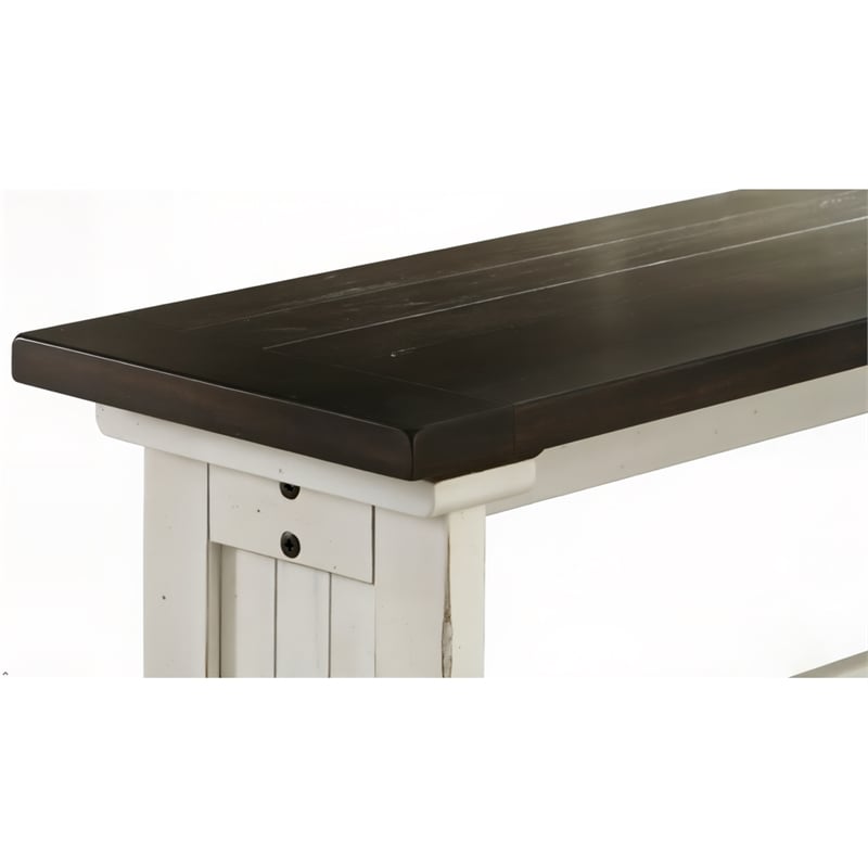 Pemberly Row Farmhouse Solid Wood Dining Bench in Brown/White