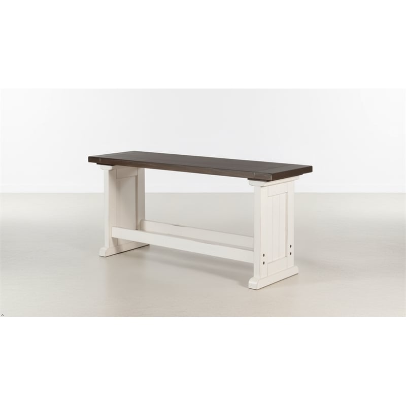 Pemberly Row Farmhouse Solid Wood Dining Bench in Brown/White