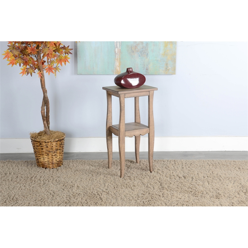 Pemberly Row Natural Contemporary Wood Beach Pebble End Table