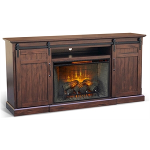 Pemberly Row 78&quot Barn Door Media Console with Electric Fireplace