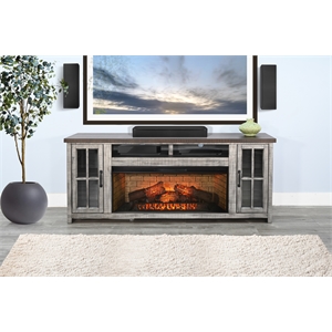 Pemberly Row Contemporary 76&quot Grey Media Console with Electric Fireplace