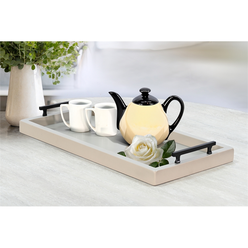 Pemberly Row Farmhouse Rectangular Tessa Wood Dining Table Tray