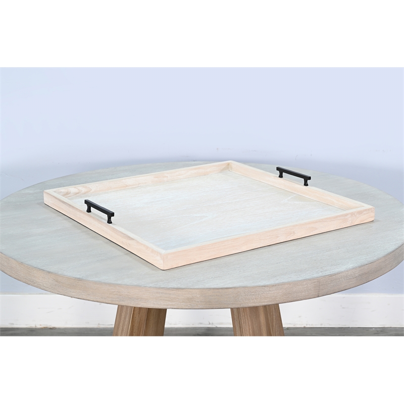 Pemberly Row Wood Natural Farmhouse Square Tessa Ottoman Tray