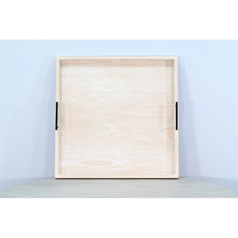 Pemberly Row Wood Natural Farmhouse Square Tessa Ottoman Tray