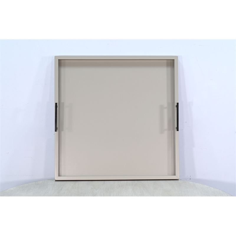Pemberly Row Wood Farmhouse Square Tessa Ottoman Tray in Light Gray