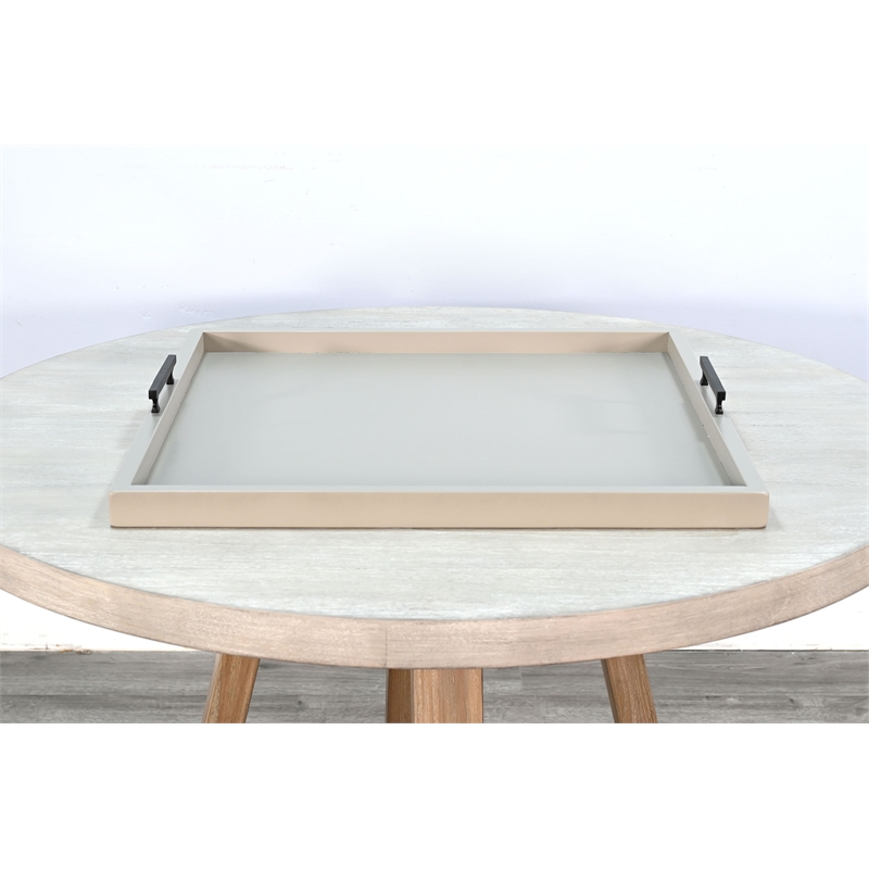 Pemberly Row Wood Farmhouse Square Tessa Ottoman Tray in Light Gray