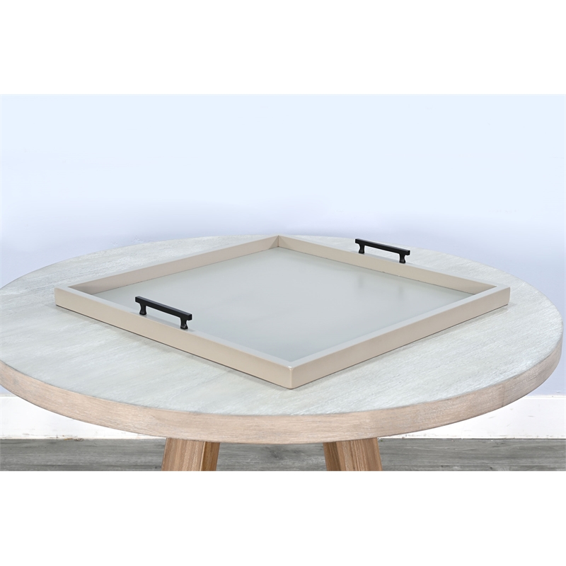 Pemberly Row Wood Farmhouse Square Tessa Ottoman Tray in Light Gray