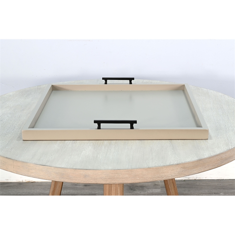 Pemberly Row Wood Farmhouse Square Tessa Ottoman Tray in Light Gray