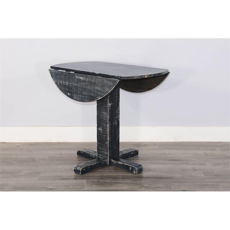 Pemberly Row Contemporary Solid Wood Black Sand Drop Leaf Table