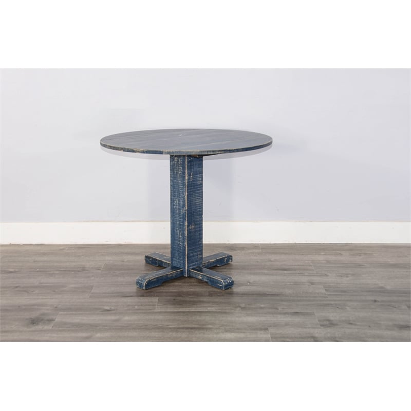 Pemberly Row Contemporary Solid Wood Ocean Blue Drop Leaf Table